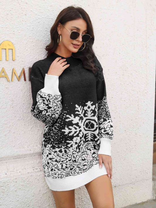 Snowflake Pattern Sweater Dress - AllIn Computer