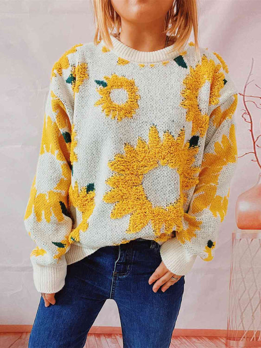 Sunflower Dropped Shoulder Long Sleeve Sweater - AllIn Computer