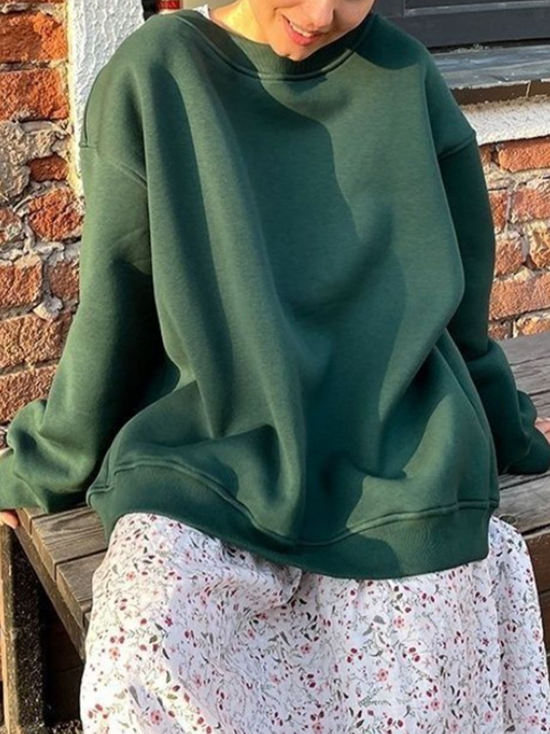 Oversize Round Neck Dropped Shoulder Sweatshirt - AllIn Computer