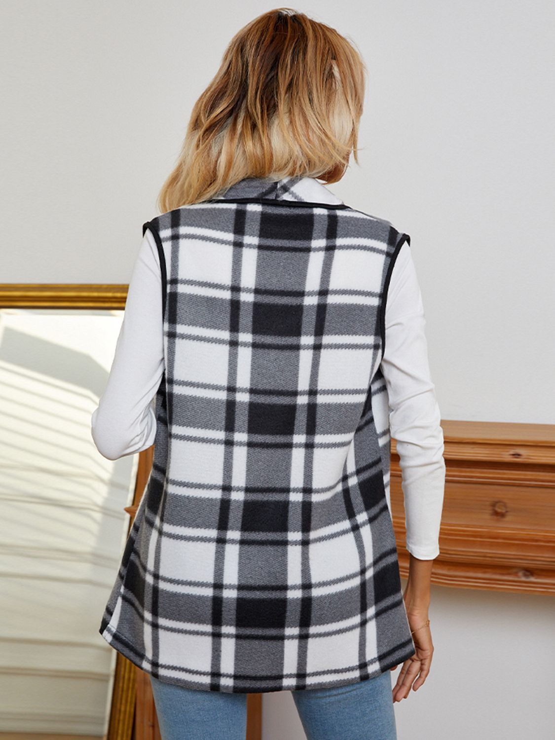 Plaid Open Front Vest - AllIn Computer