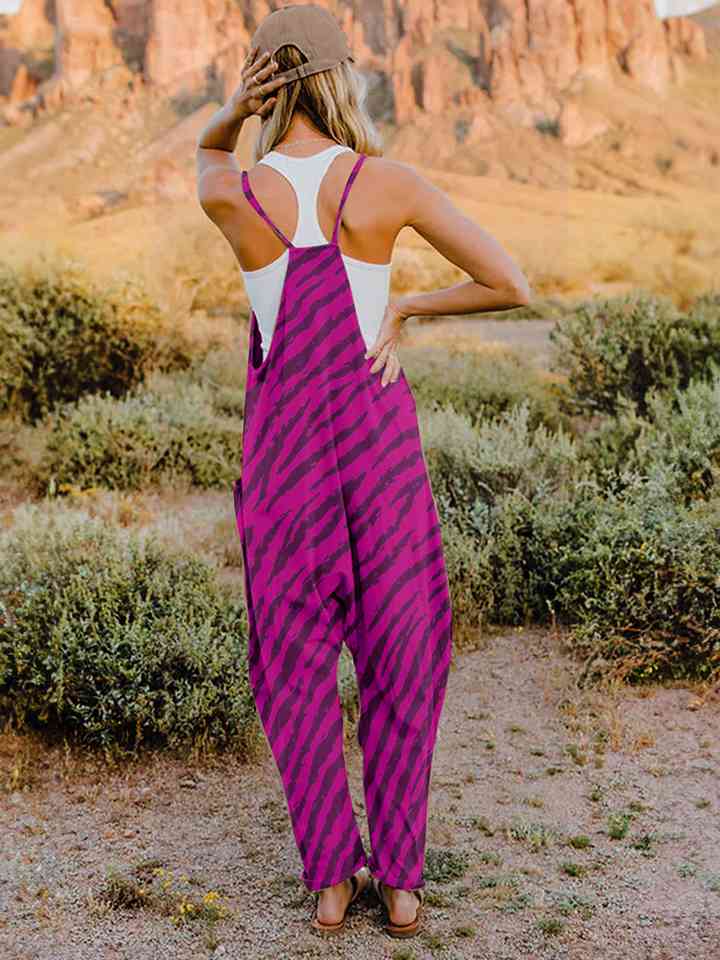 Full Size Printed V-Neck Sleeveless Jumpsuit - AllIn Computer