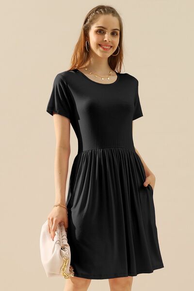 Ninexis Full Size Round Neck Ruched Dress with Pockets - AllIn Computer
