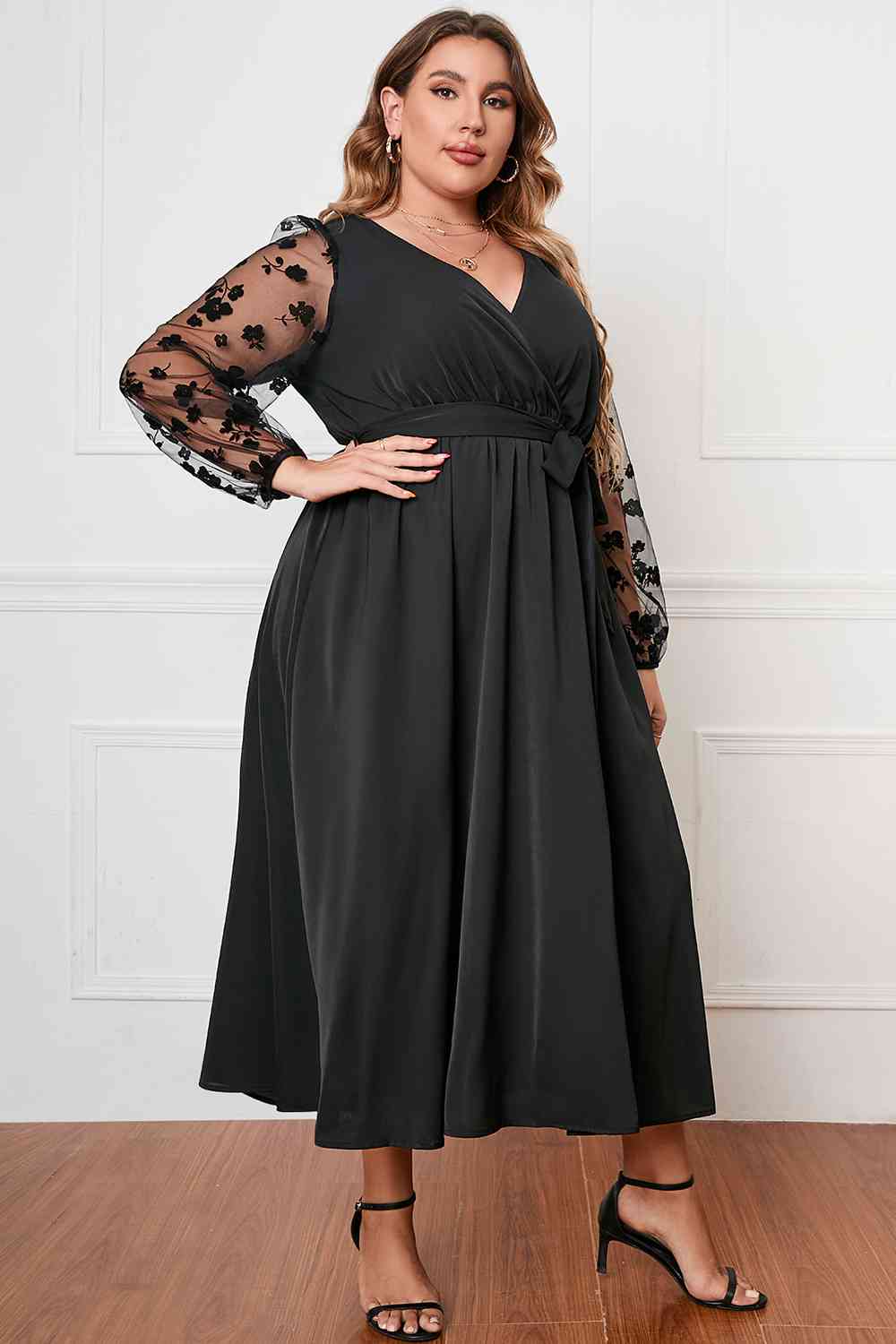 Plus Size Surplice Neck Tied Dress - AllIn Computer