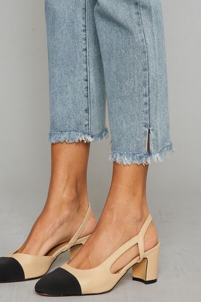 Kancan High Waist Button Fly Raw Hem Cropped Straight Jeans - AllIn Computer