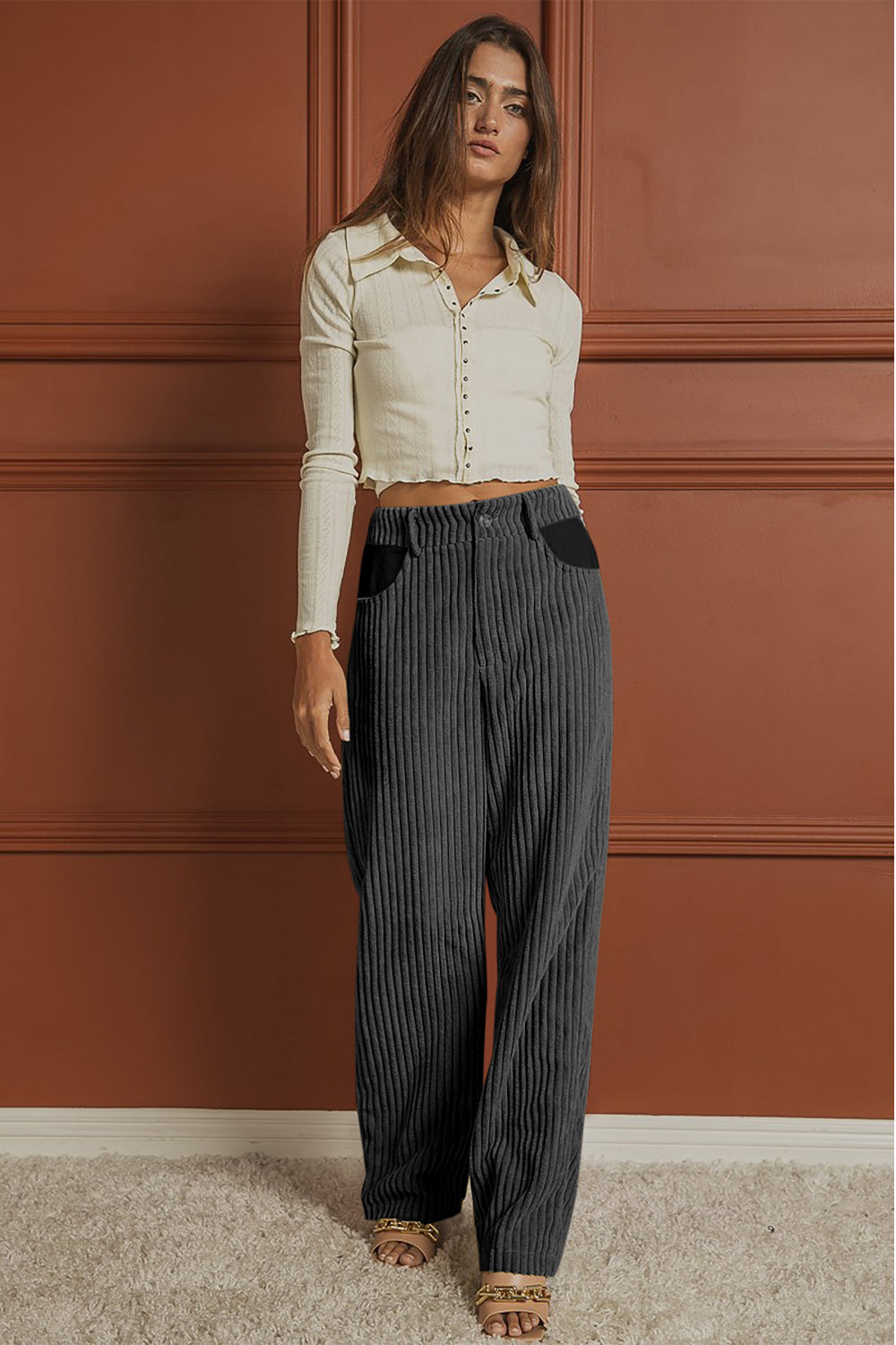 Ribbed Longline Pocketed Pants - AllIn Computer