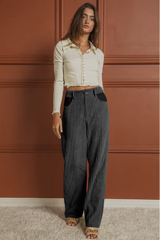 Ribbed Longline Pocketed Pants - AllIn Computer