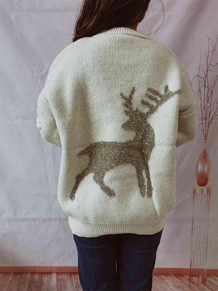 Reindeer Round Neck Long Sleeve Sweater - AllIn Computer