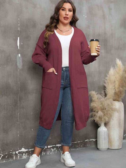 Plus Size Long Sleeve Pocketed Cardigan - AllIn Computer