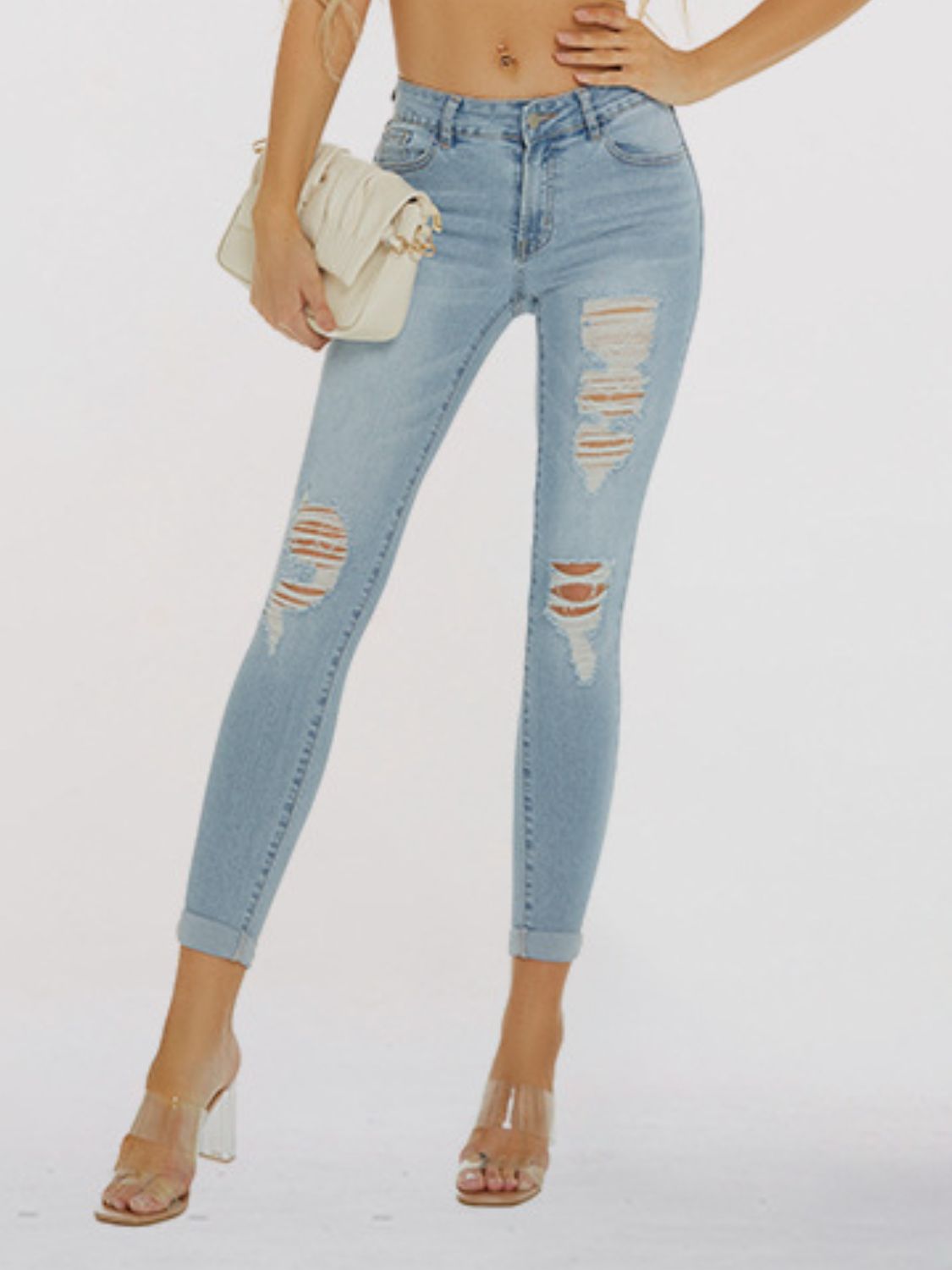 Distressed Skinny Cropped Jeans - AllIn Computer