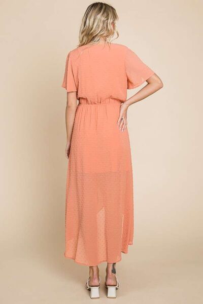 Culture Code Full Size Swiss Dot Tied Slit Short Sleeve Dress - AllIn Computer