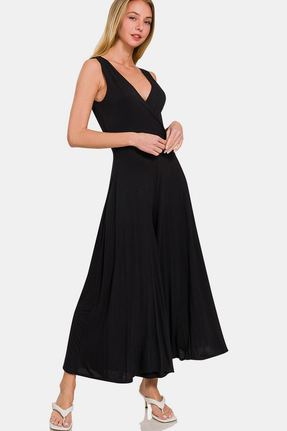 Zenana Surplice Neckline Sleeveless Jumpsuit - AllIn Computer