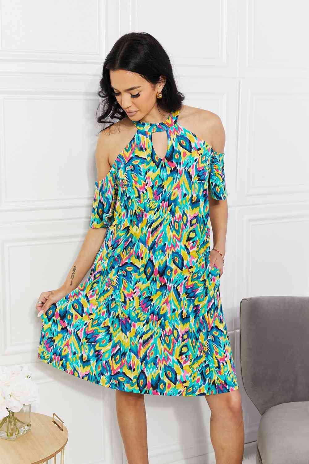 Sew In Love Full Size Perfect Paradise Printed Cold-Shoulder Dress - AllIn Computer