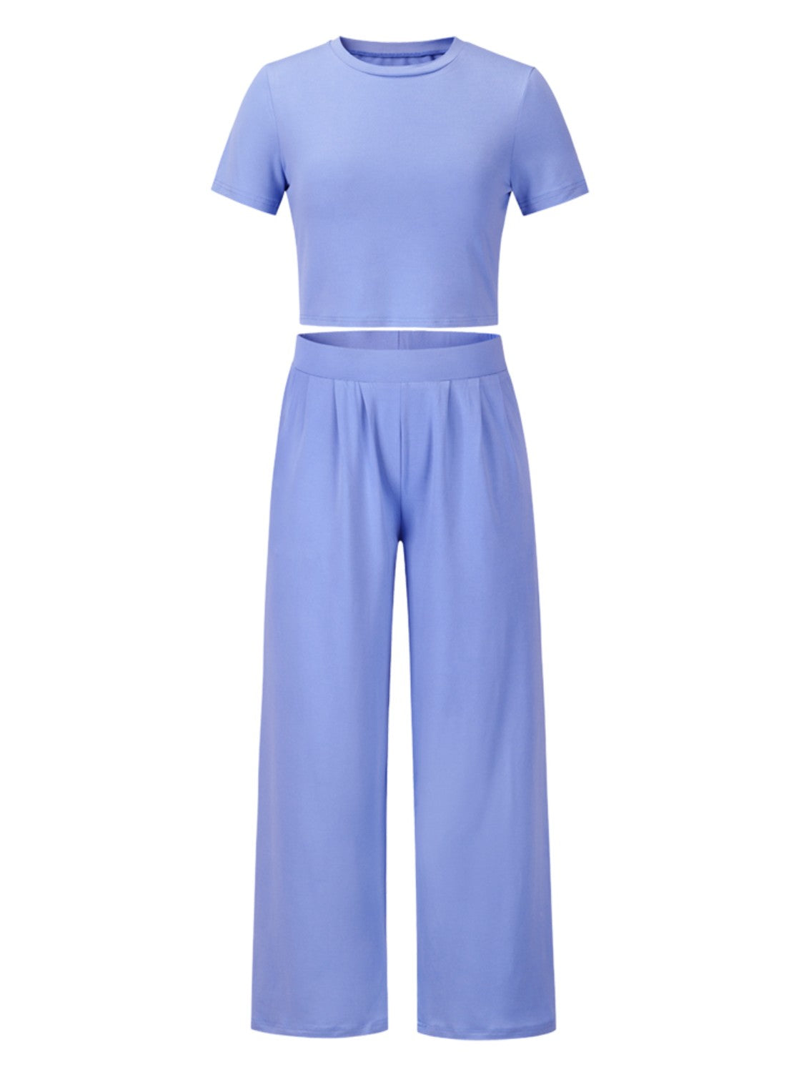 Round Neck Short Sleeve Top and Pocketed Pants Set - AllIn Computer