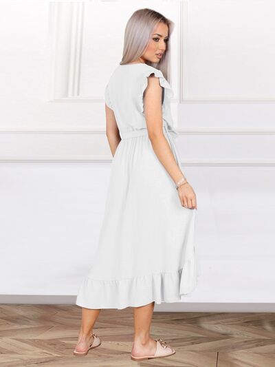 Tied Surplice Ruffle Hem Dress - AllIn Computer