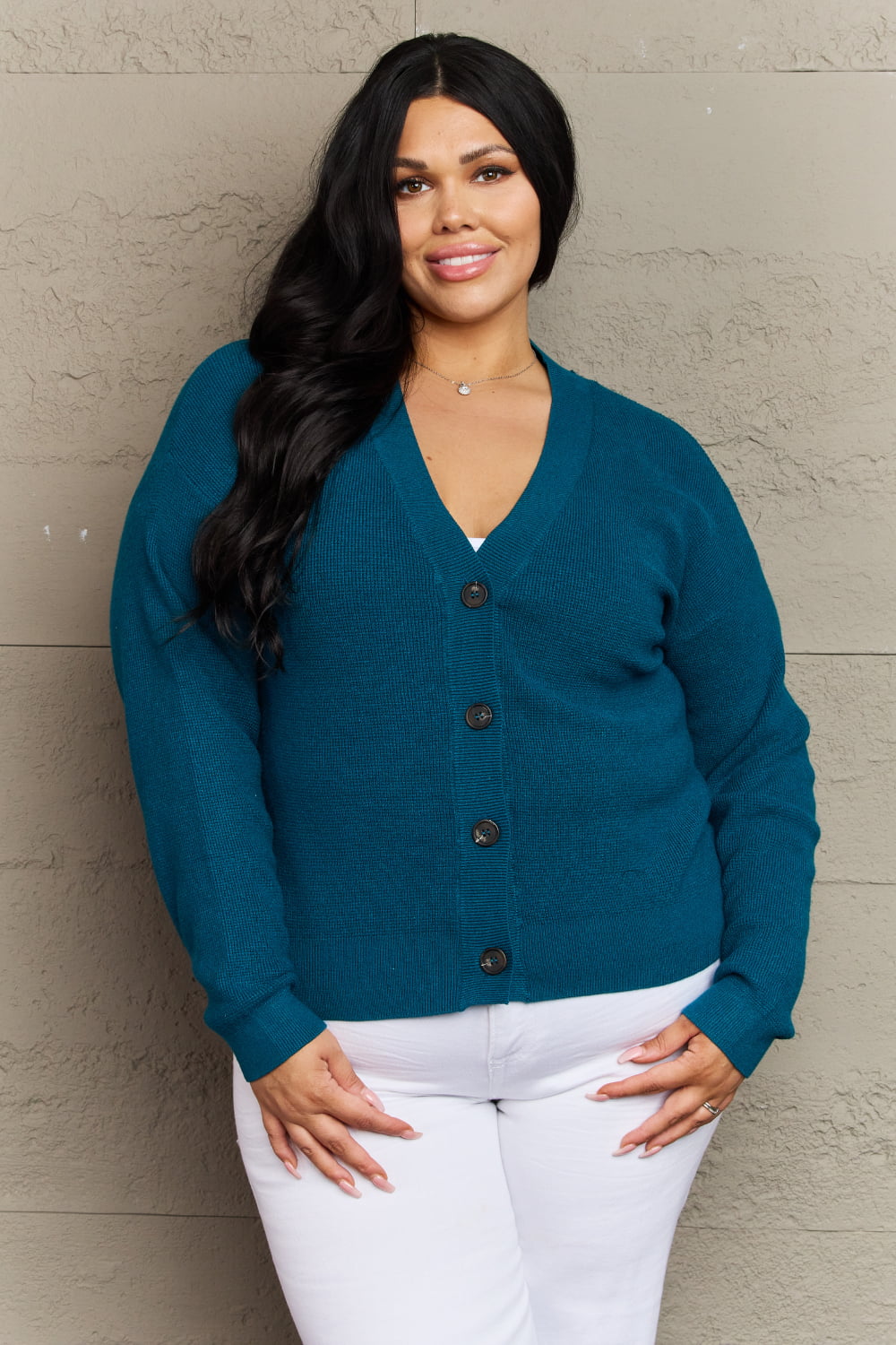 Zenana Kiss Me Tonight Full Size Button Down Cardigan in Teal - AllIn Computer