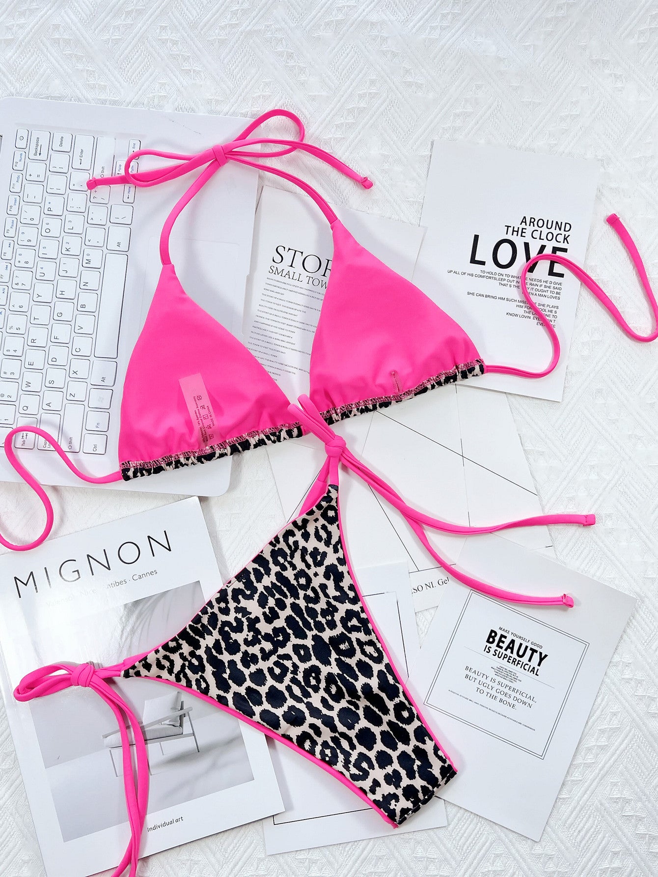 Leopard Print Halter Neck Tie Side Bikini Set - AllIn Computer