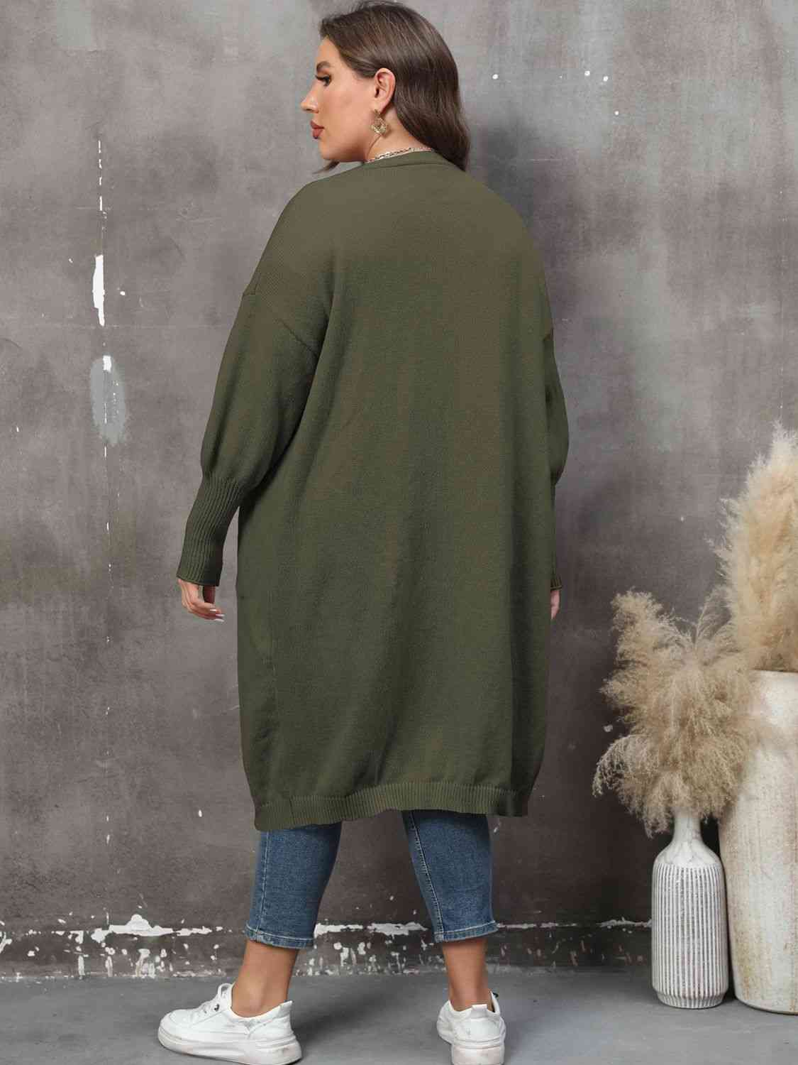Plus Size Long Sleeve Pocketed Cardigan - AllIn Computer