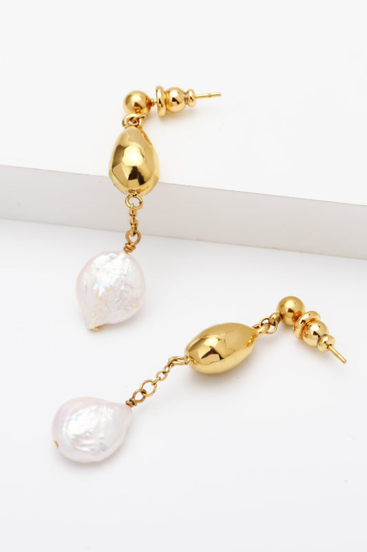 18K Gold-Plated Two-Tone Pearl Drop Earrings - AllIn Computer