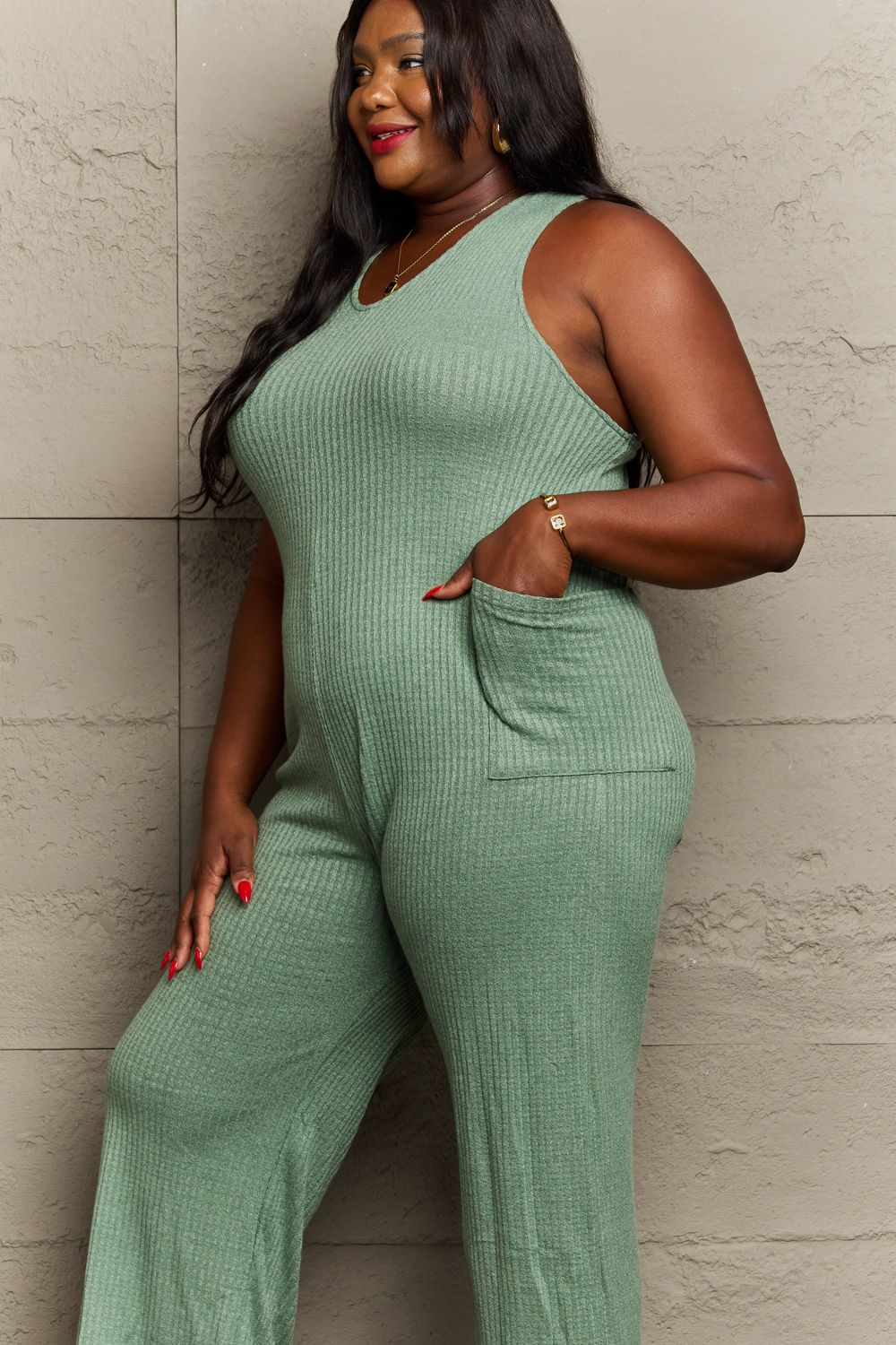 HEYSON Don't Get It Twisted Full Size Rib Knit Jumpsuit - AllIn Computer