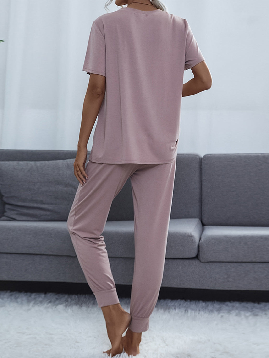 Round Neck Short Sleeve Top and Pants Set - AllIn Computer