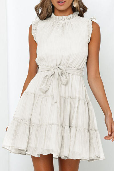 Frill Tied Round Neck Sleeveless Tiered Dress - AllIn Computer