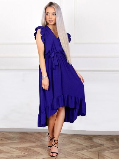 Tied Surplice Ruffle Hem Dress - AllIn Computer