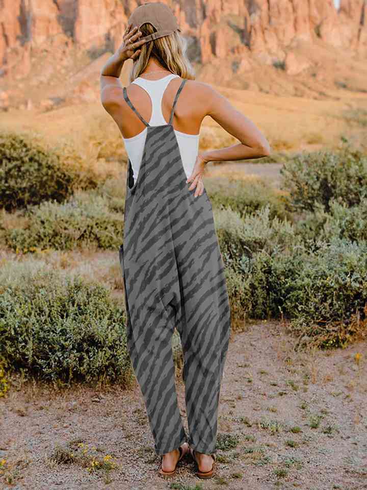 Full Size Printed V-Neck Sleeveless Jumpsuit - AllIn Computer