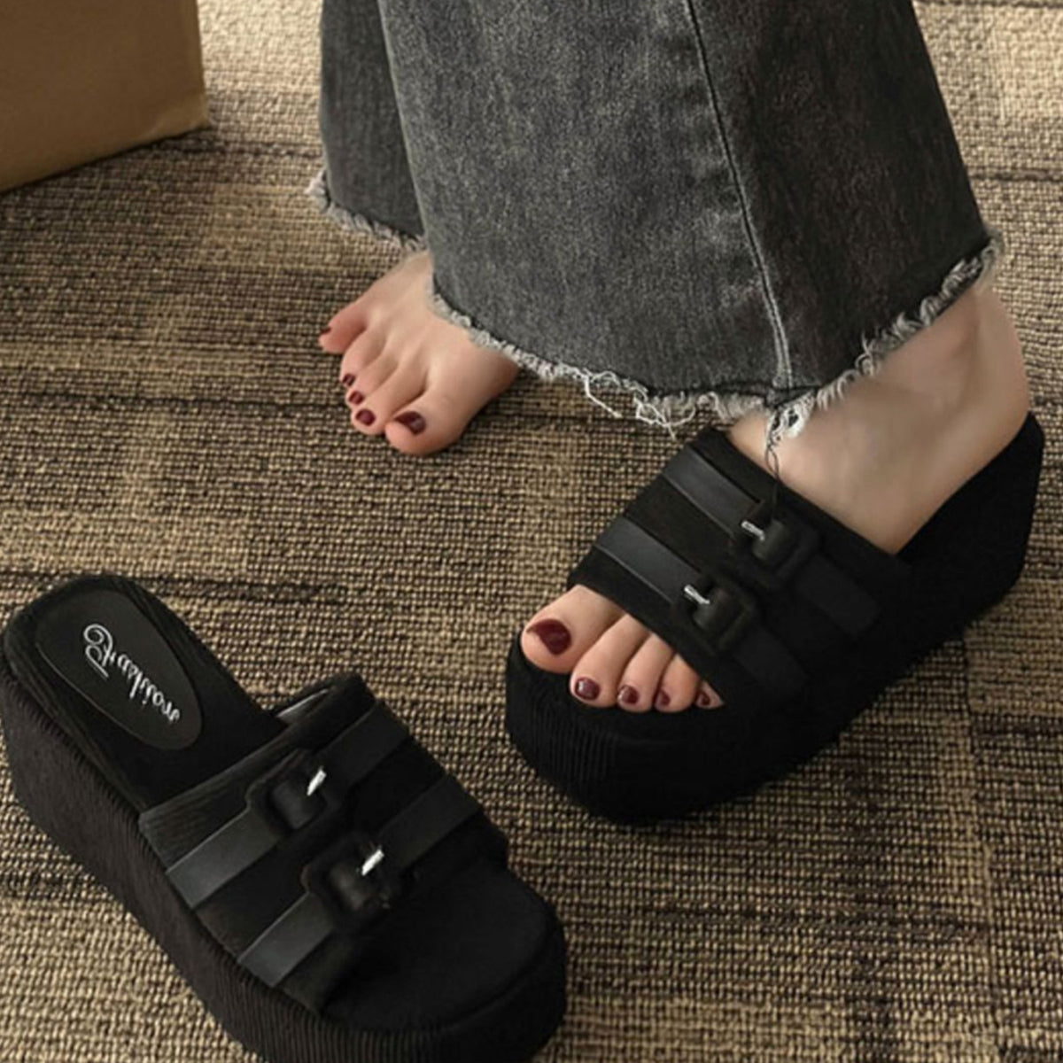 Open Toe Wedge Suede Sandals - AllIn Computer