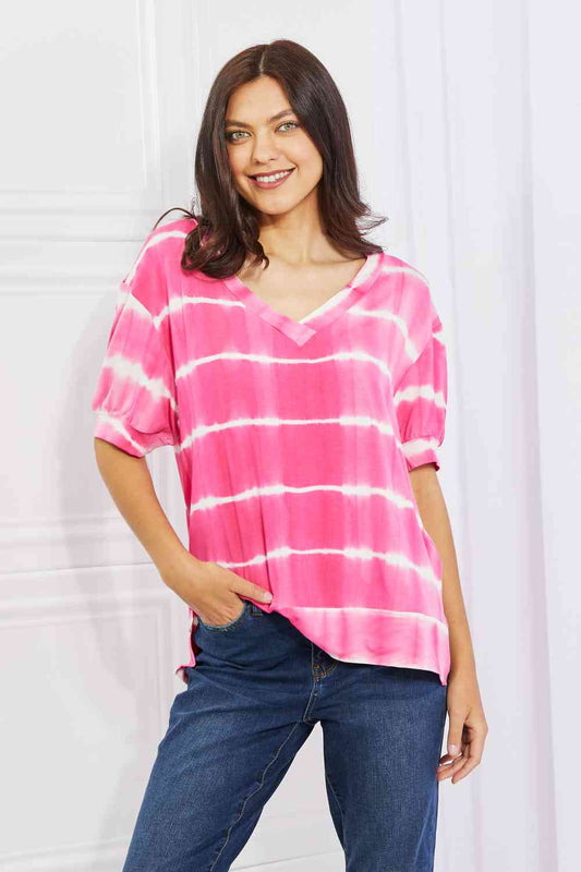 Yelete Full Size Oversized Fit V-Neck Striped Top - AllIn Computer