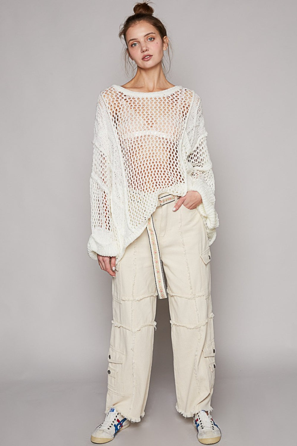 POL Openwork Long Sleeve Knit Cover Up - AllIn Computer