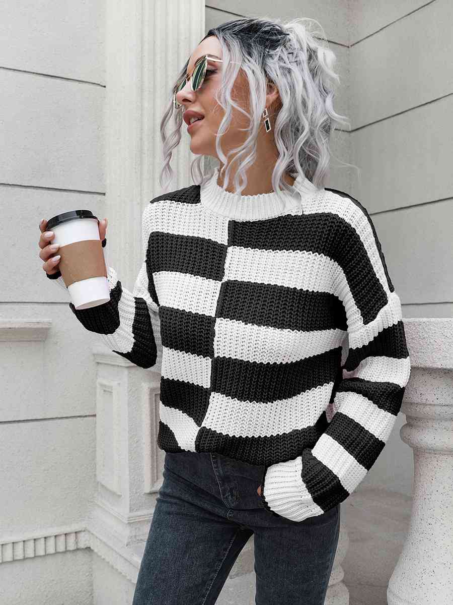 Two-Tone Dropped Shoulder Sweater - AllIn Computer