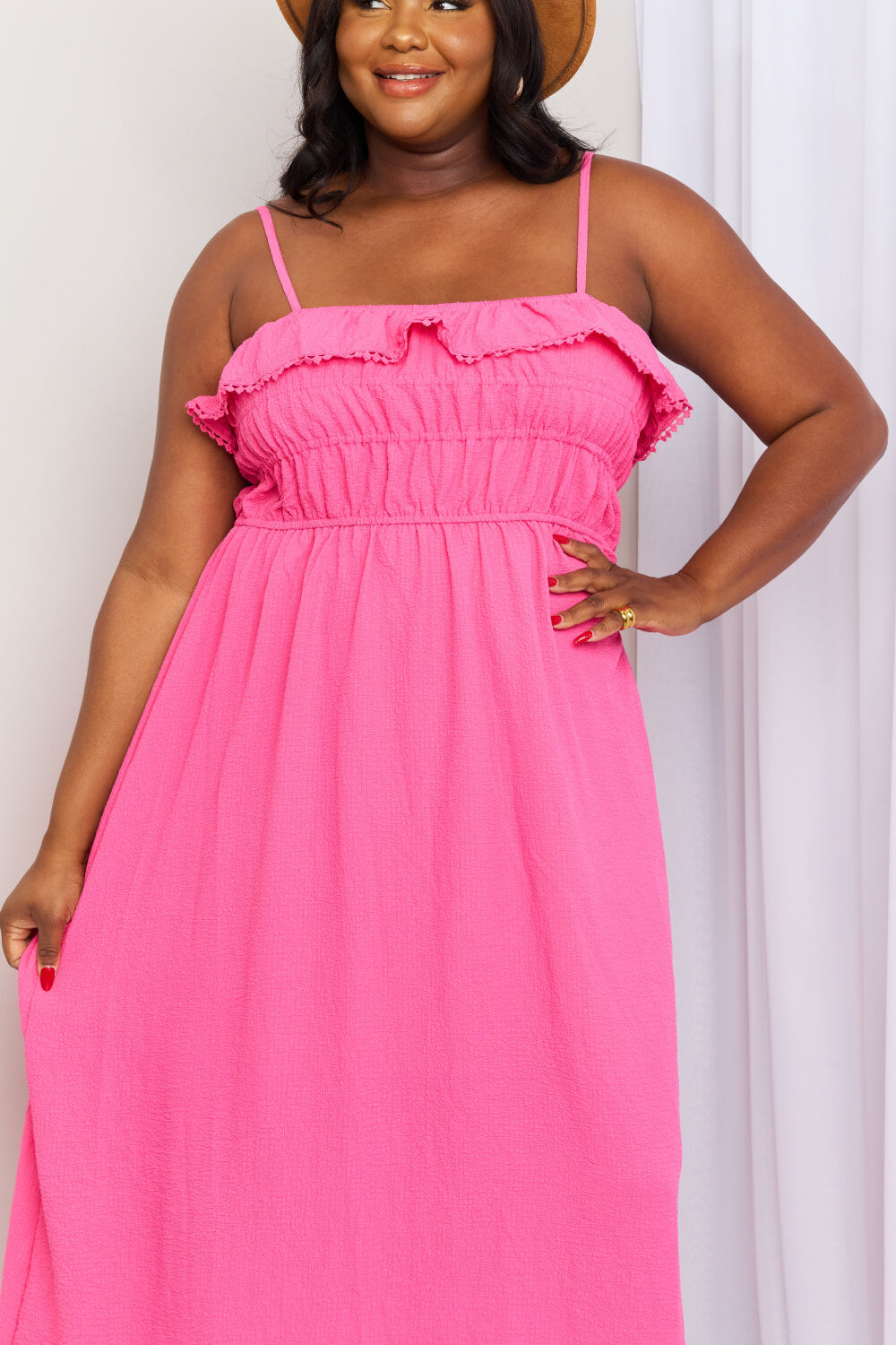 White Birch What In Carnation Full Size Shirred Sleeveless Dress - AllIn Computer