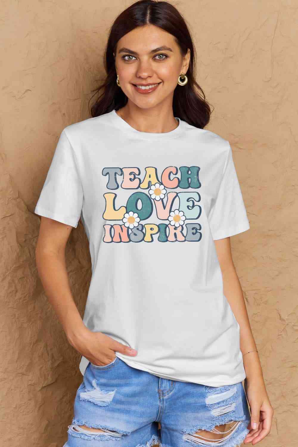 Simply Love Full Size TEACH LOVE INSPIRE Graphic Cotton T-Shirt - AllIn Computer