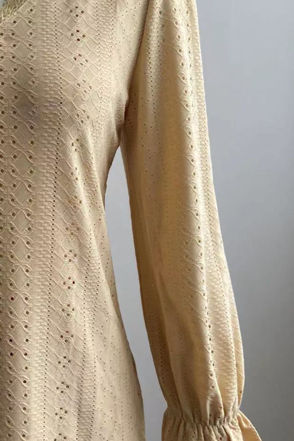 Eyelet V-Neck Flounce Sleeve Blouse - AllIn Computer