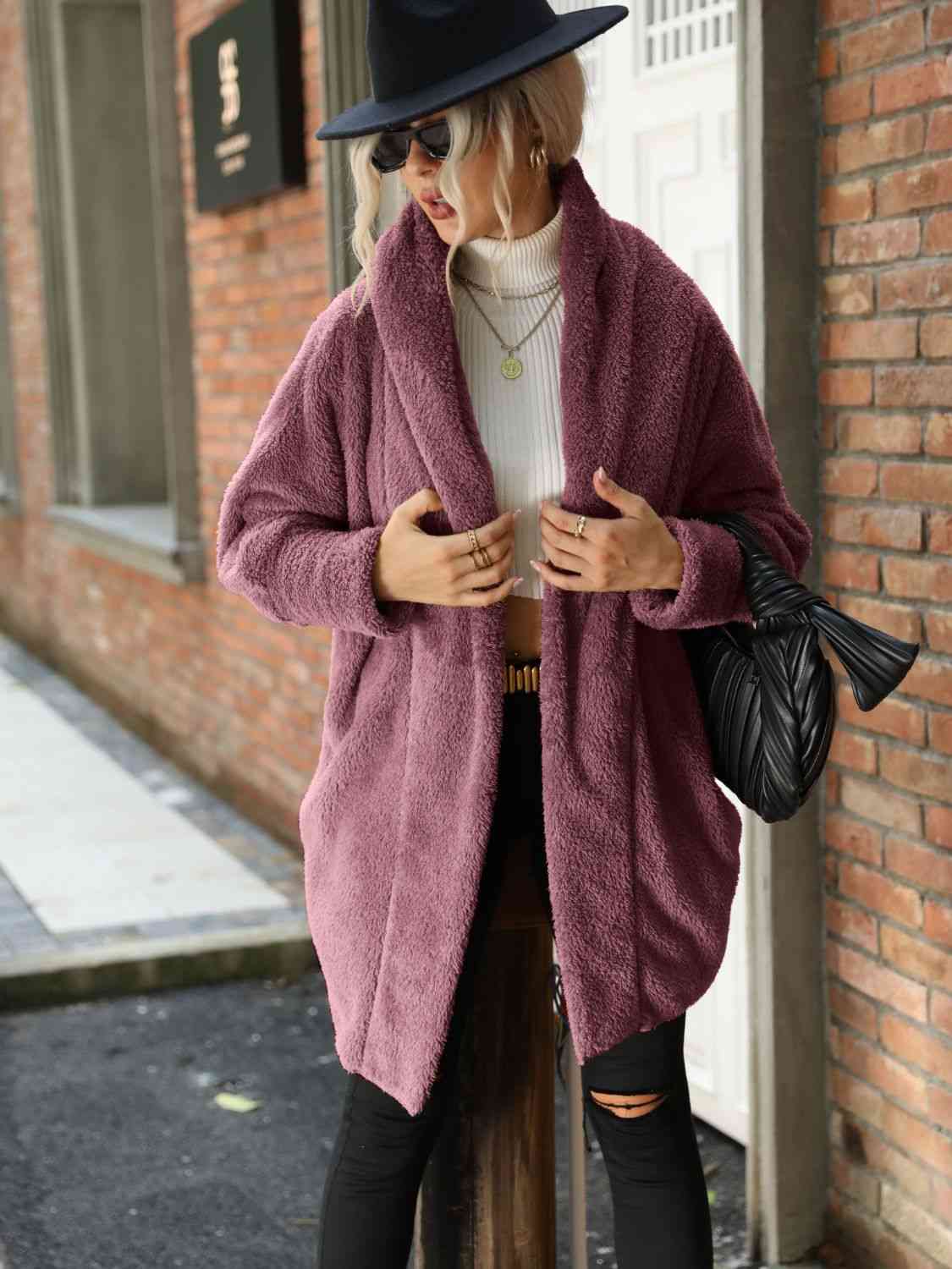 Open Front Hooded Teddy Coat - AllIn Computer