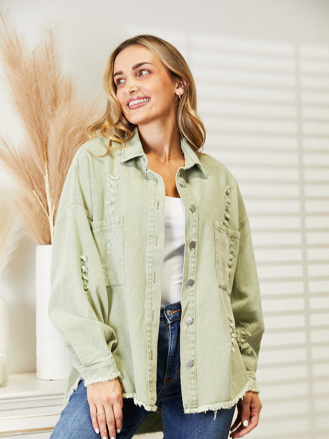 Distressed Raw Hem Denim Jacket - AllIn Computer