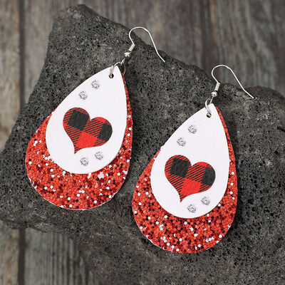Heart Sequin Leather Teardrop Earrings - AllIn Computer