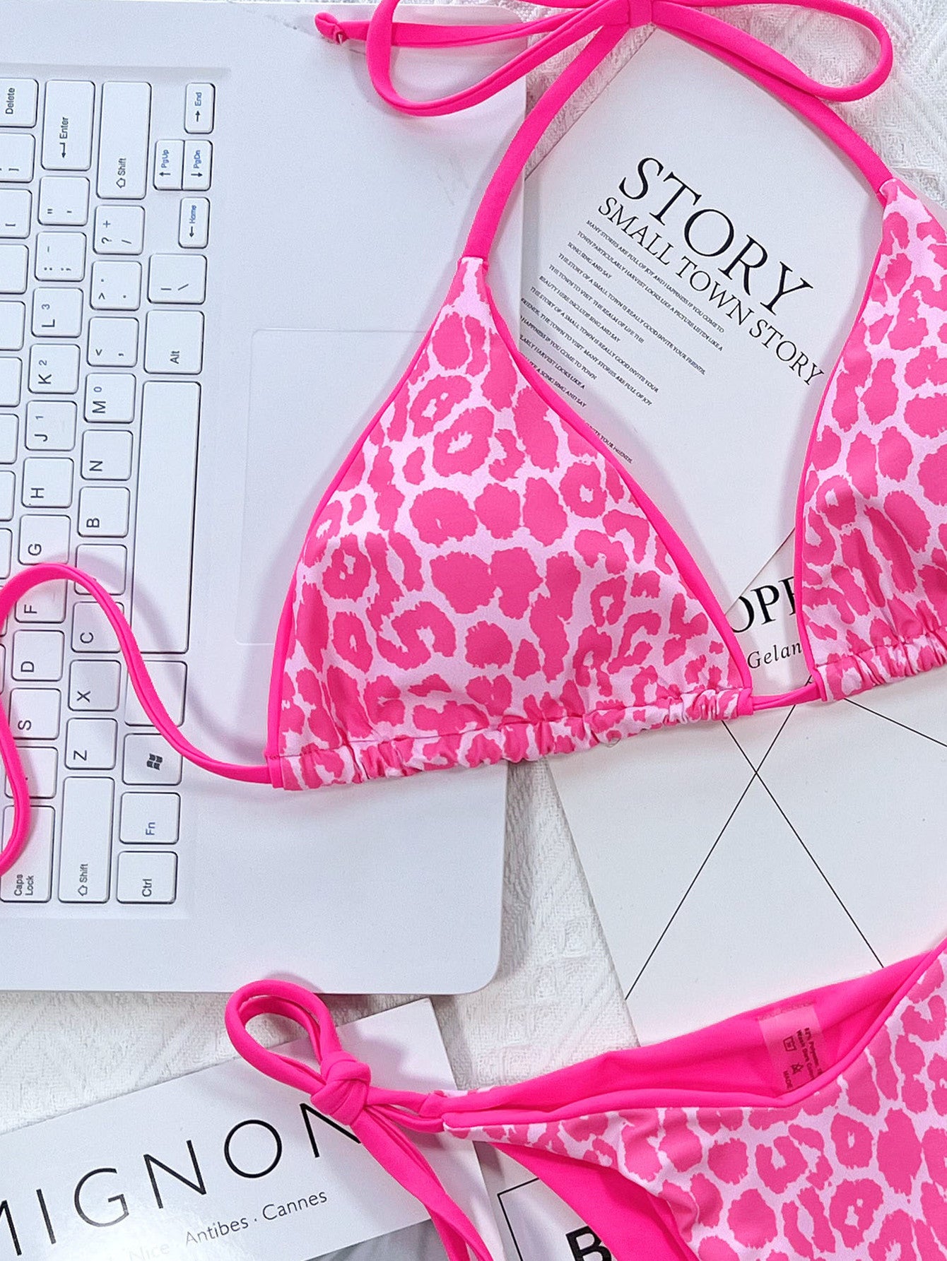 Leopard Print Halter Neck Tie Side Bikini Set - AllIn Computer