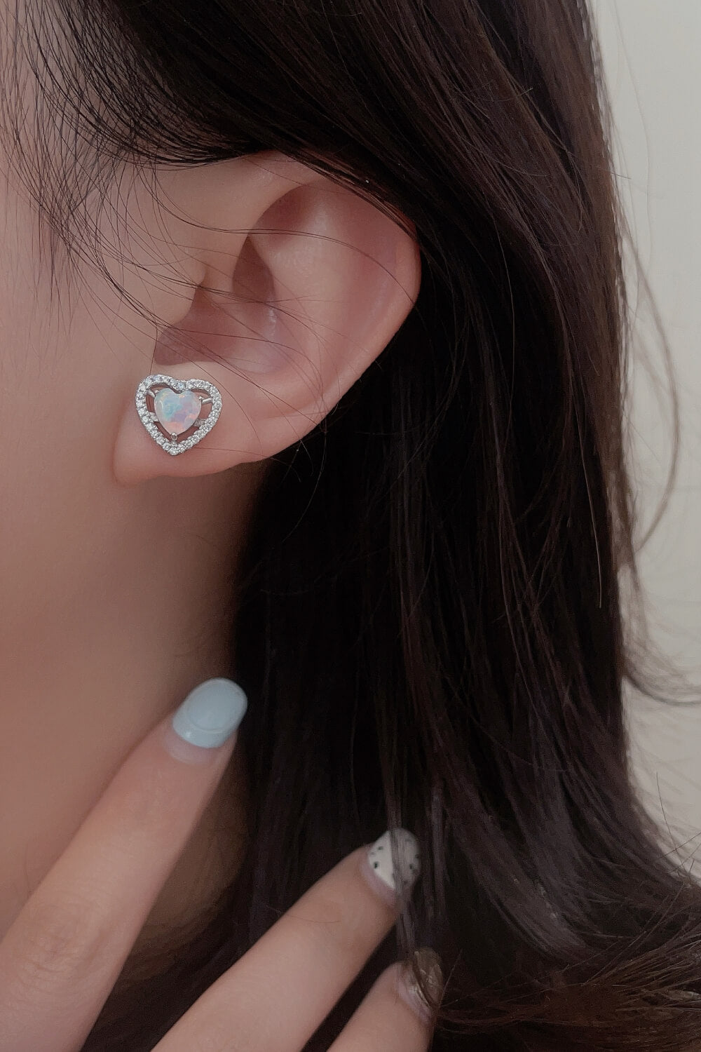 925 Sterling Silver Opal Heart Stud Earrings - AllIn Computer