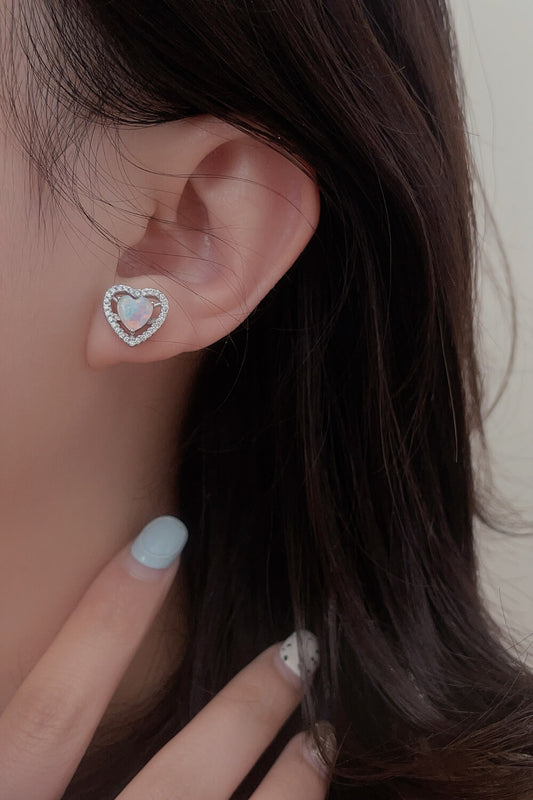 925 Sterling Silver Opal Heart Stud Earrings - AllIn Computer