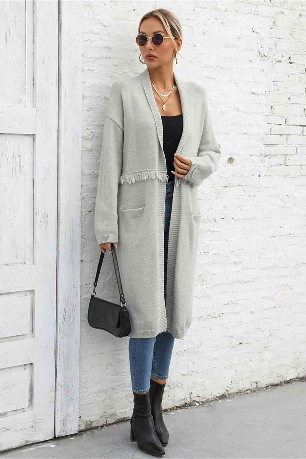 Open Front Pocketed Cardigan - AllIn Computer