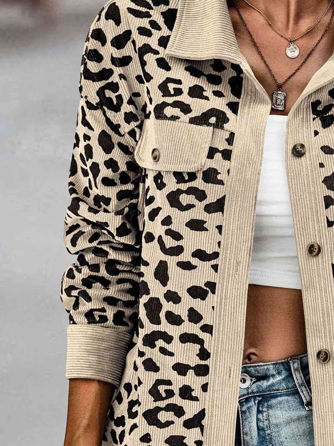 Full Size Leopard Buttoned Jacket - AllIn Computer