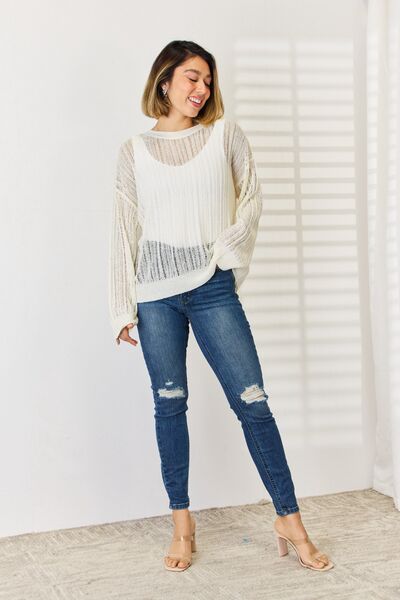 HYFVE Openwork Ribbed Trim Long Sleeve Knit Top - AllIn Computer