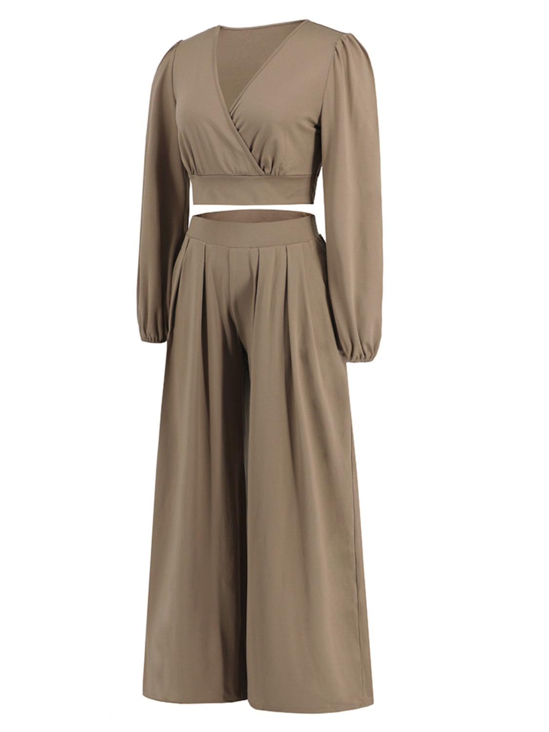 Surplice Top and Wide Leg Pants Set - AllIn Computer