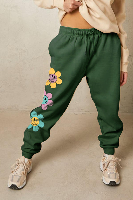 Simply Love Simply Love Full Size Drawstring Flower Graphic Long Sweatpants - AllIn Computer
