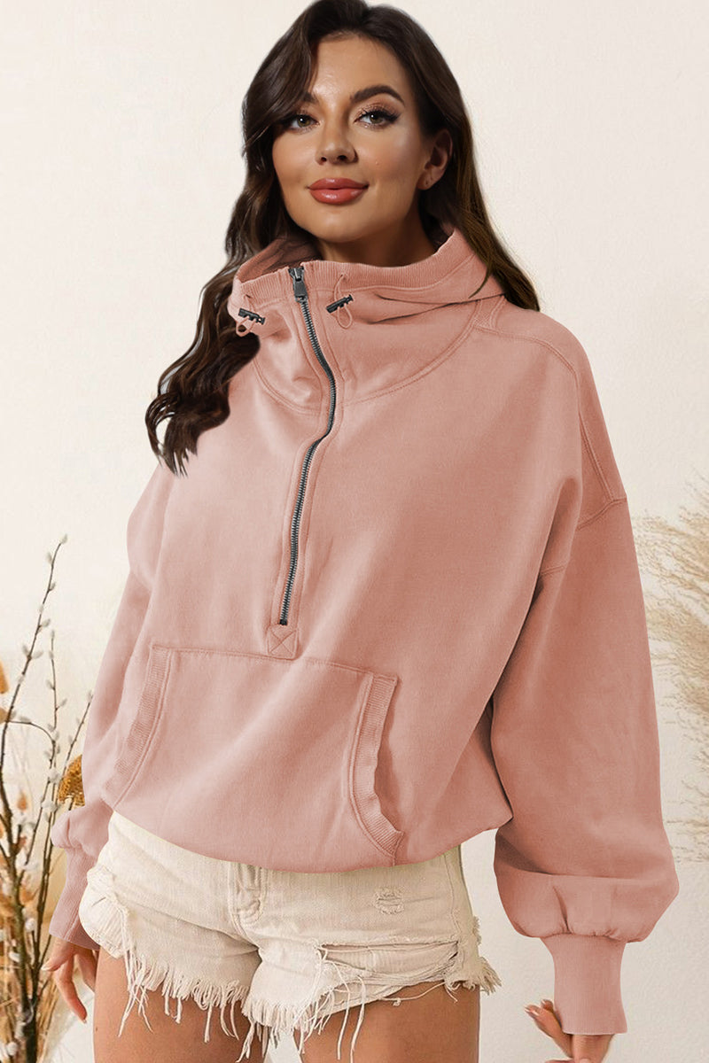 Zip-Up Dropped Shoulder Hoodie - AllIn Computer