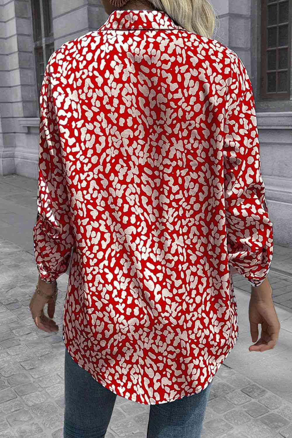 Double Take Leopard Roll-Tap Sleeve Shirt - AllIn Computer