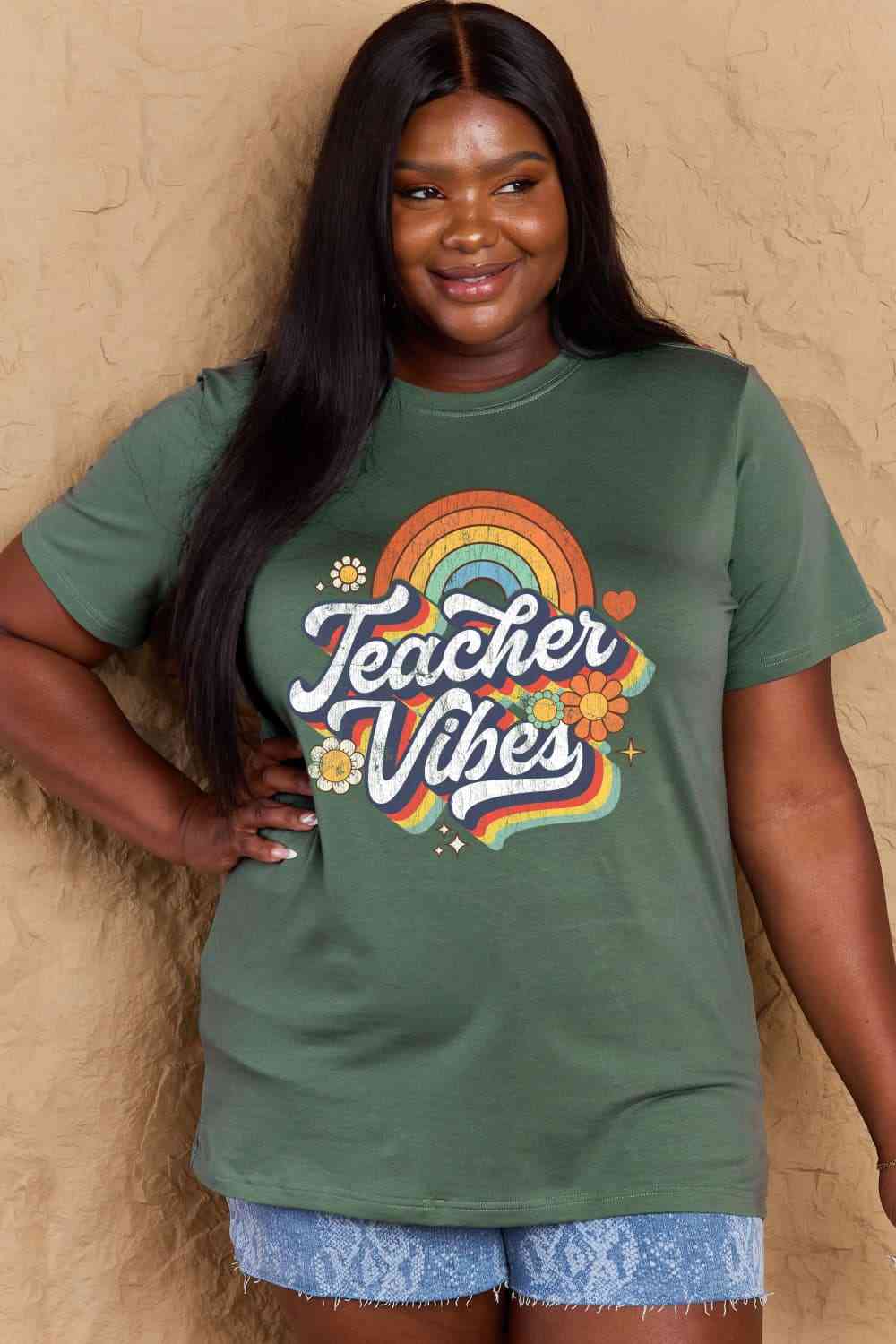 Simply Love Full Size TEACHER VIBES Graphic Cotton T-Shirt - AllIn Computer