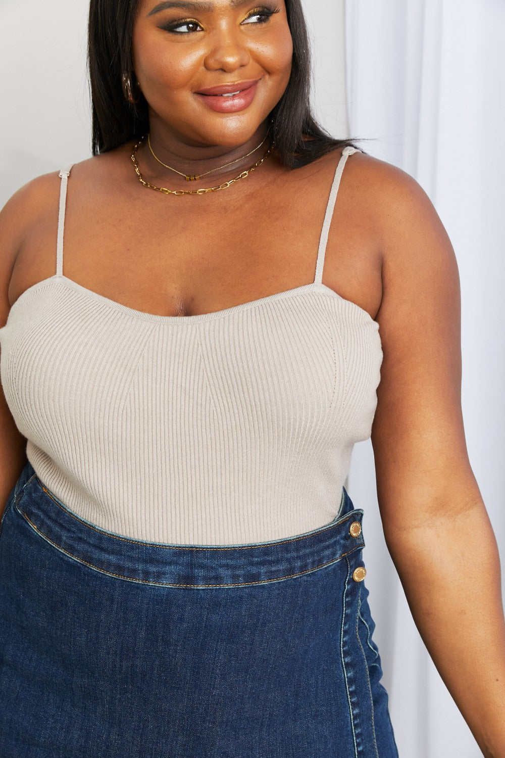Petal Dew Full Size Ribbed Cami in Sand - AllIn Computer