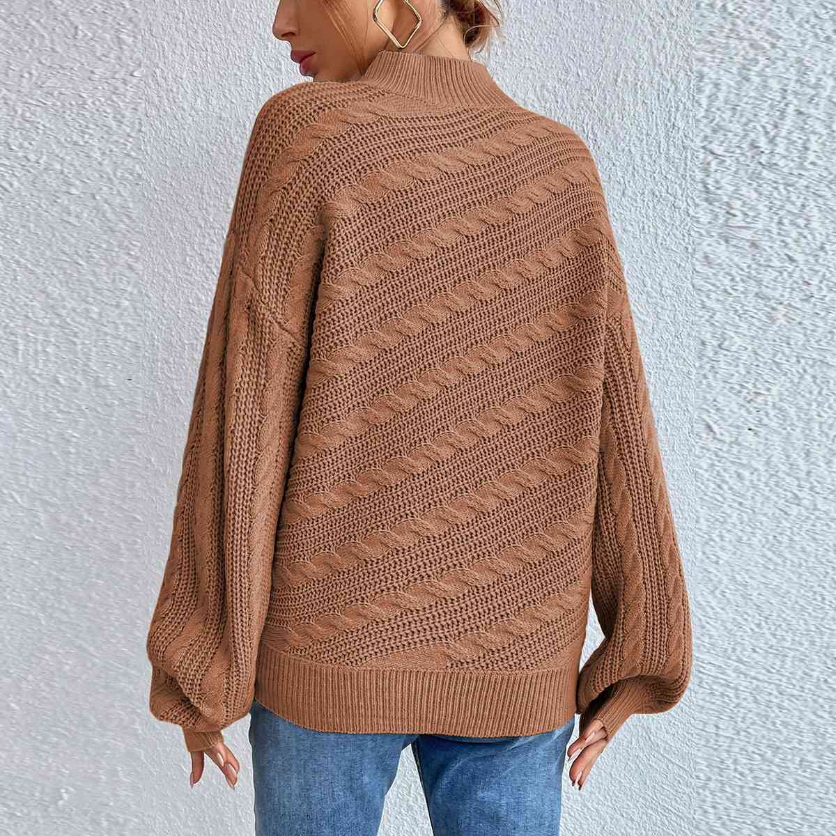 Cable-Knit Mock Neck  Long Sleeve Sweater - AllIn Computer